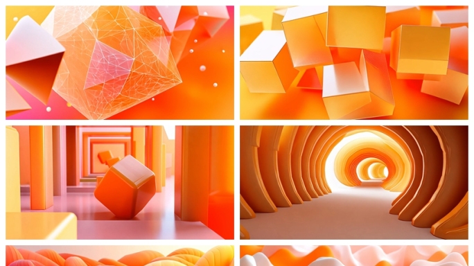 橙黄色抽象立体几何隧道片头