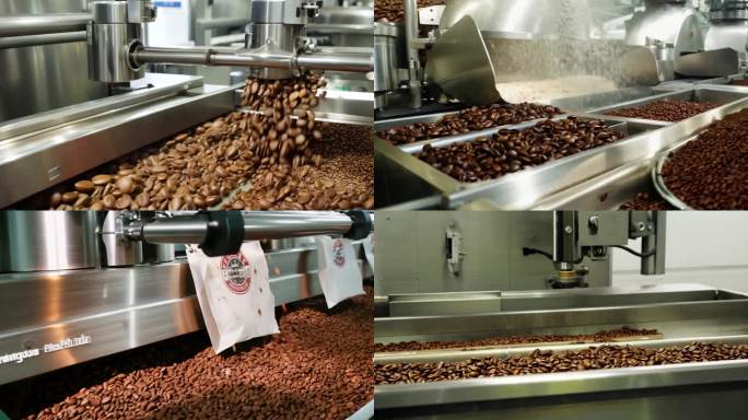 咖啡豆烘焙磨粉装袋流水线