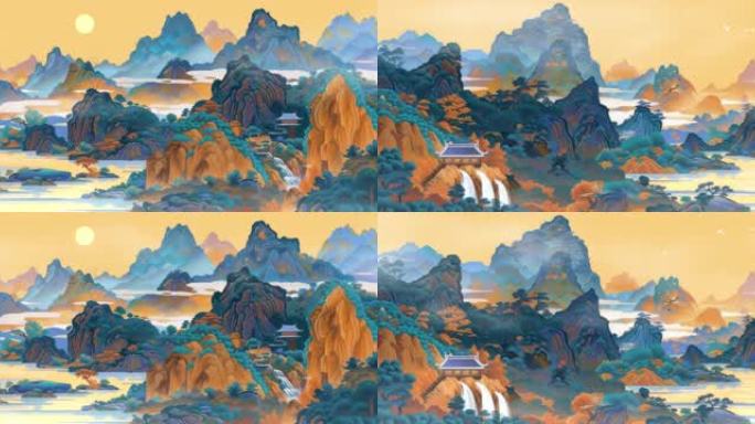 宽屏国风彩色山水彩色千里江山图 只此青绿