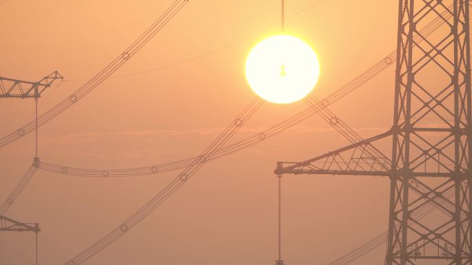 4K国家电网 夕阳升起