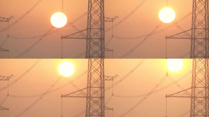 4K国家电网 夕阳升起