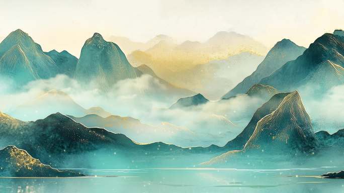 青绿山水舞台背景