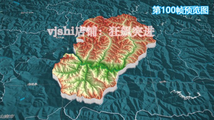 加查县地图三维立体地形山脉河流暗色写实