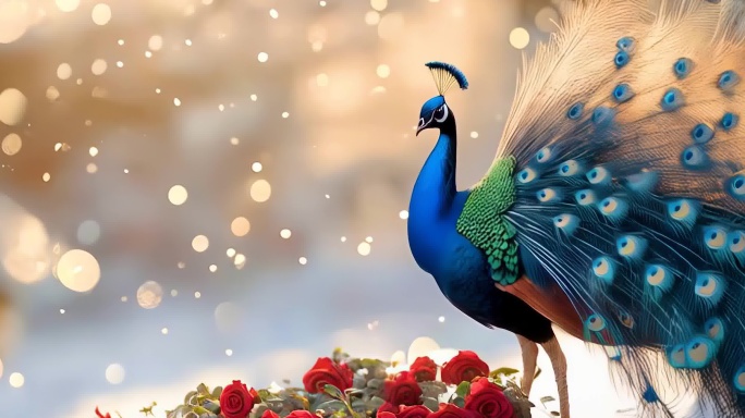 【4K】雪地 孔雀 玫瑰唯美视频素材