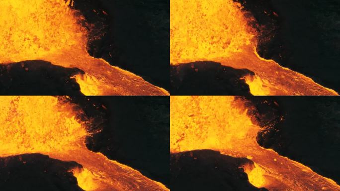 红色的火山岩浆流动鸟瞰图