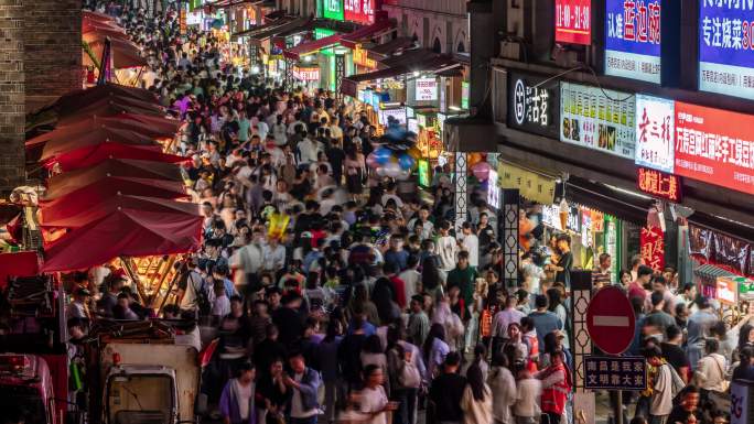 4K南昌万寿宫美食街人流延时