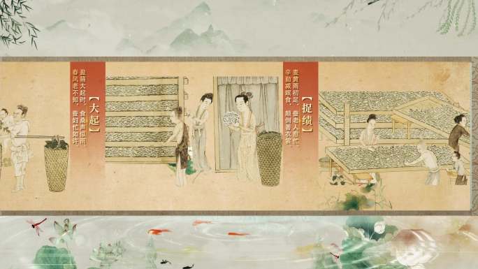 国风卷轴古代纺织业养蚕AE