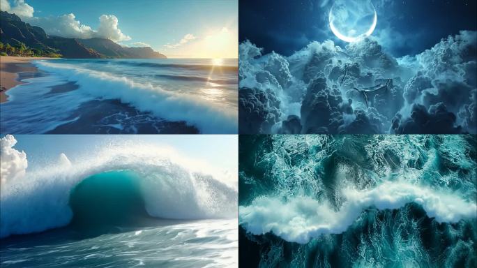 大海海浪海洋航拍海滩海水海平面海啸ai