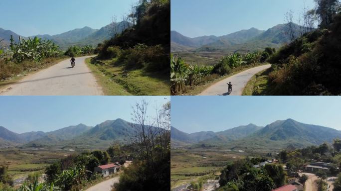 越南山间蜿蜒道路的鸟瞰图。