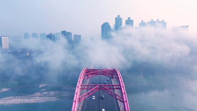 航拍泸州平流云晨雾4K