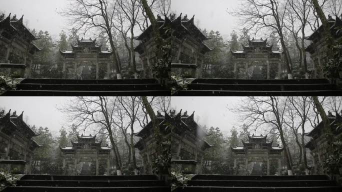 中国浙江杭州万松书院牌坊的雪景