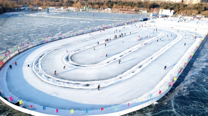 长春南湖公园宣传片滑冰冰场冬天季雪景大寒