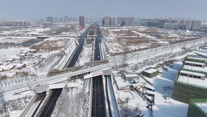 连云港花果山大道航拍雪景