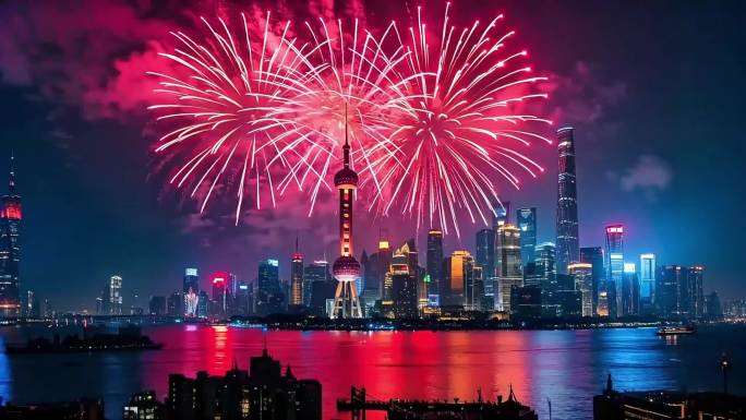 大年夜庆祝春节全国各地喜庆烟花