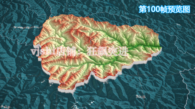 理县地图三维立体地形山脉河流暗色写实