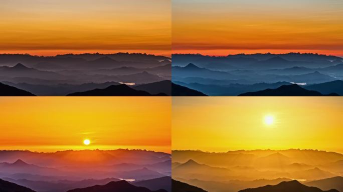 大山日出高山山脉太阳升起旭日东升壮丽延时