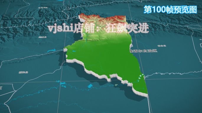 库车市地图三维立体地形山脉河流暗色写实