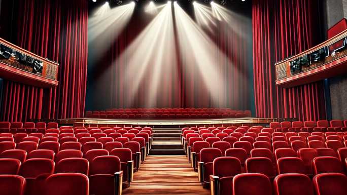红色座椅的打开灯的剧场表演舞台
