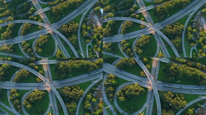 无人机拍摄的高速公路交叉口的俯视图
