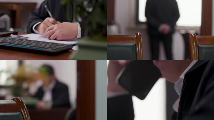 警示片素材干部办公打电话窗前踱步思考