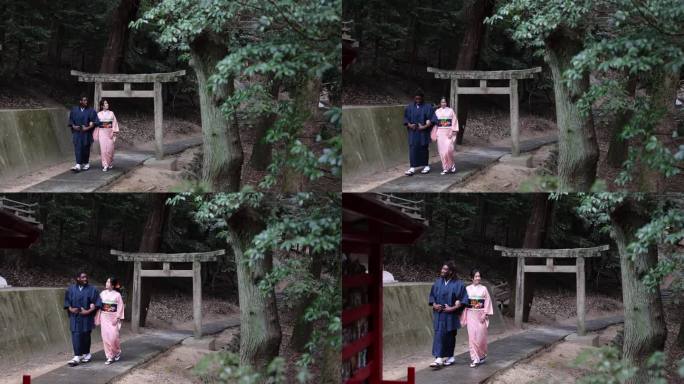 多民族夫妇游览日本神社