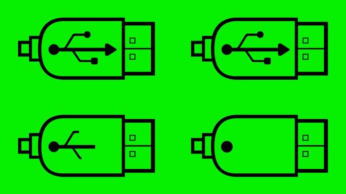 视频动画绘制黑色USB闪存驱动器符号。