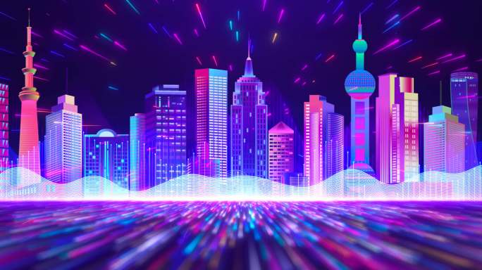 赛博朋克动感城市霓虹科技炫彩舞台背景
