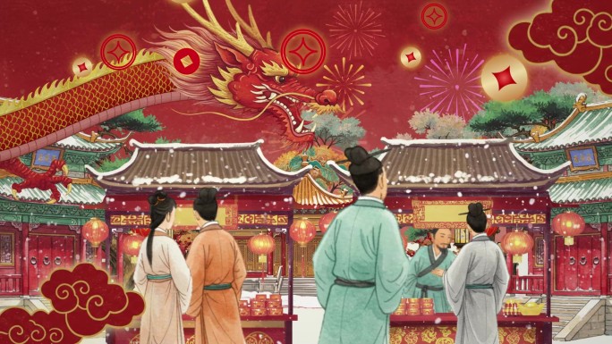 中国风动画片头 新春元宵灯会市集