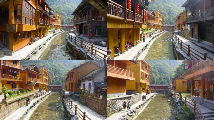 航拍湖南湘西矮寨德夯景区