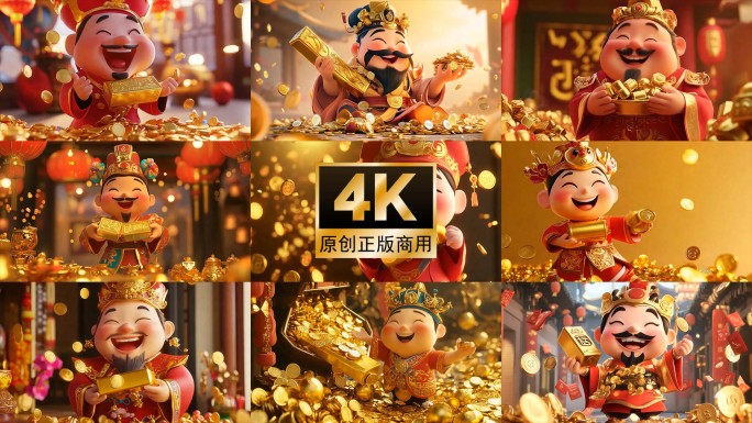 财神爷财神撒金币春节财神卡通财神