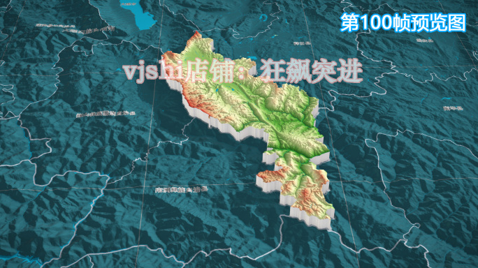 弥渡县地图三维立体地形山脉河流暗色写实