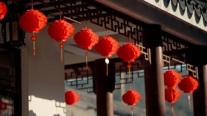 春节过年氛围红灯笼过年气氛装饰空镜头
