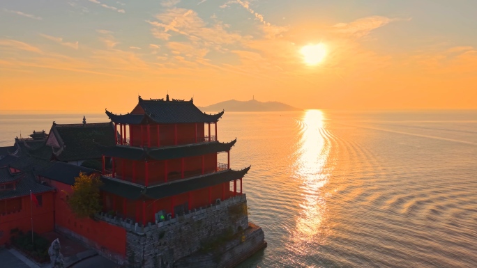 巢湖中庙夕阳航拍4K