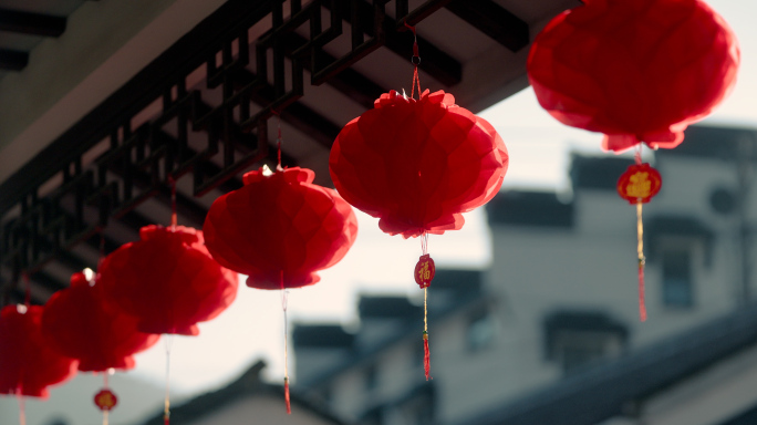 春节过年氛围红灯笼过年气氛装饰空镜头