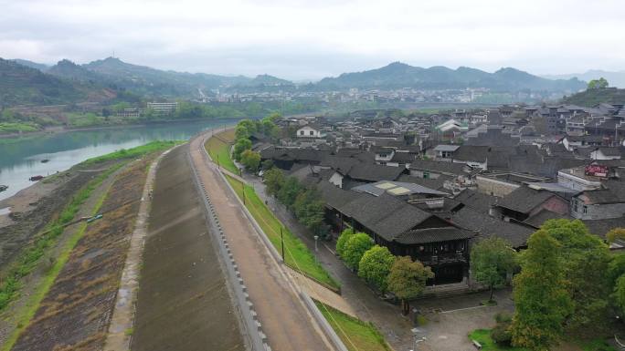 航拍湖南湘西龙山县里耶古城里耶秦简出土地