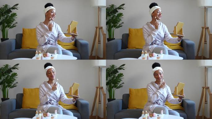 年轻女子在家享受日常护肤