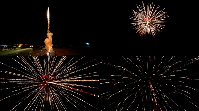 穿越机拍摄单体大烟花升空绽放唯美画面
