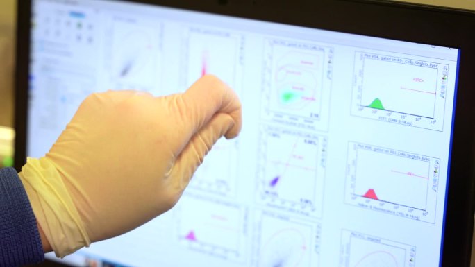 科学家正在用笔记本电脑分析样本和数据