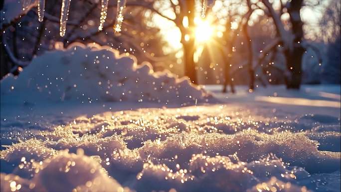 冬天雪景唯美雪花飘落ai素材
