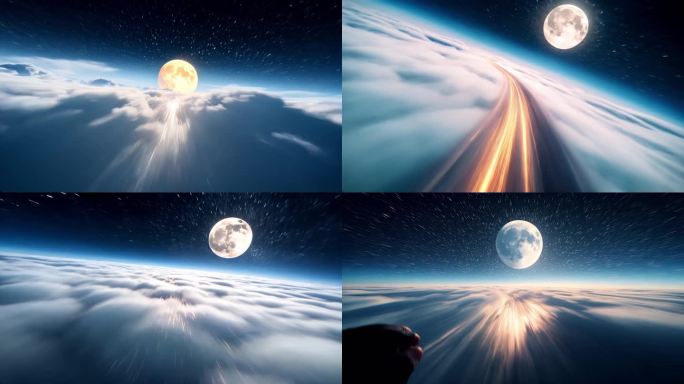 超现实大气层云层宇宙飞行穿梭月球