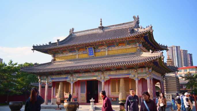 4K呼和浩特五塔寺寺庙古建筑延时