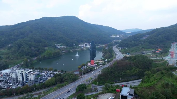 明岩湖、塔和风景/韩国忠清北道清州市