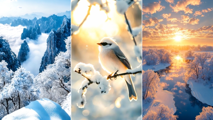 唯美雪景空镜冬天梅花雾凇小寒大寒竖屏竖版