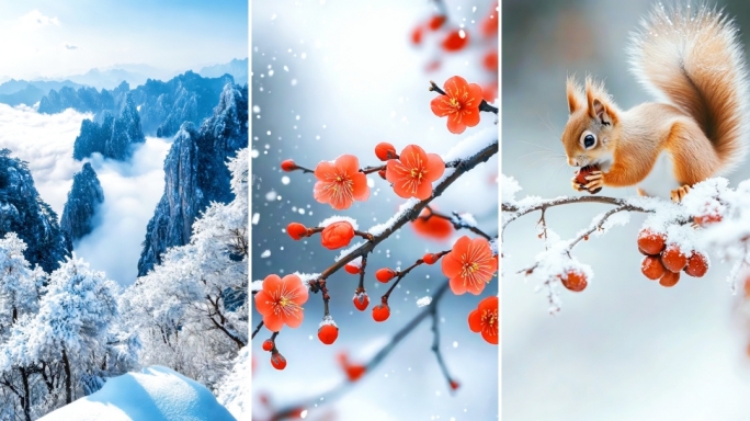 唯美雪景空镜冬天梅花雾凇小寒大寒竖屏竖版