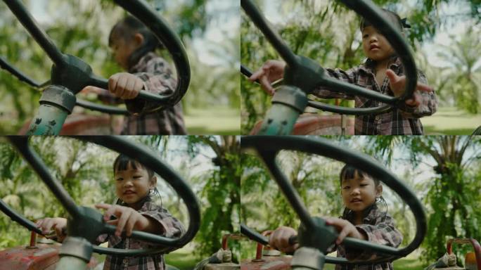 乡村农场体验:亚洲孩子与父母一起享受养山羊和喂奶的冒险