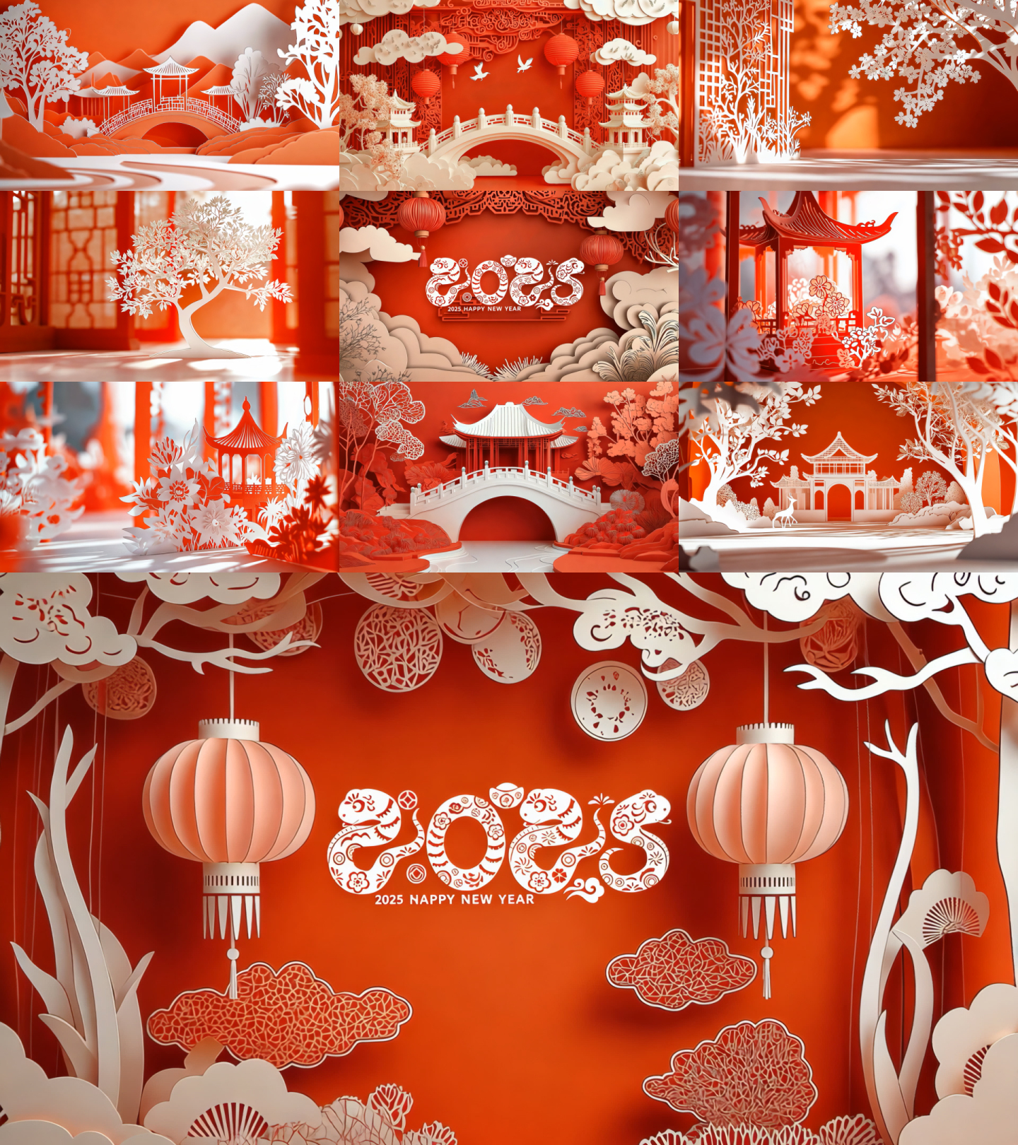 蛇年春节元宵节剪纸喜庆动画背景合集