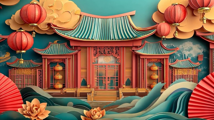 国潮民族风背景 戏曲背景 舞台LED背景