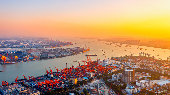 2025广州港口码头河道航拍延时日出合集
