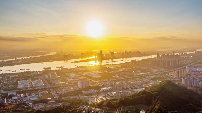 2025广州南沙区日出大景地标航拍延时