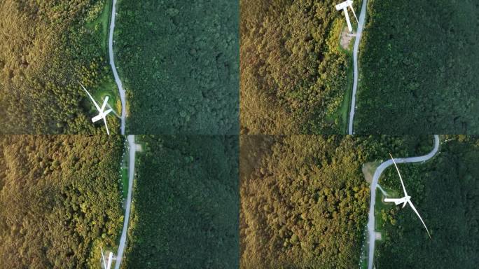 韩国江原道敦乃郡/横城郡的太古山自然风光、风力发电机和道路